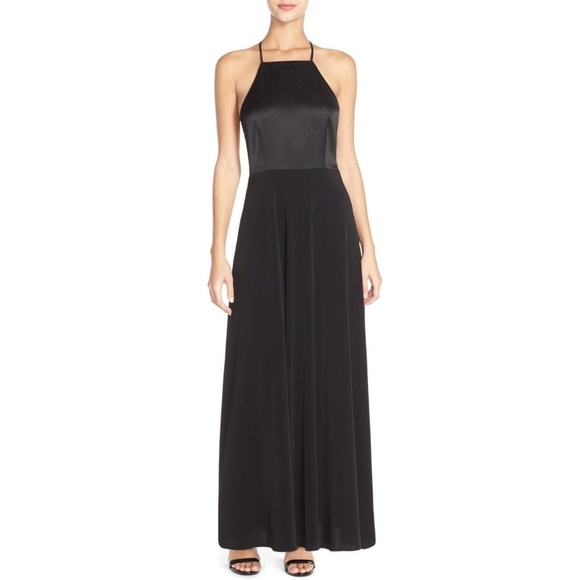 NWT $418 Jill Jill Stuart T-Back Satin Gown Black‎ [SZ 8 ] - Picture 1 of 5
